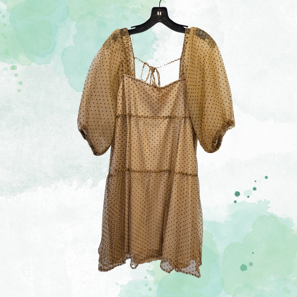 LUSH by Honey Babydoll Beige Polka Dot Mesh Dress